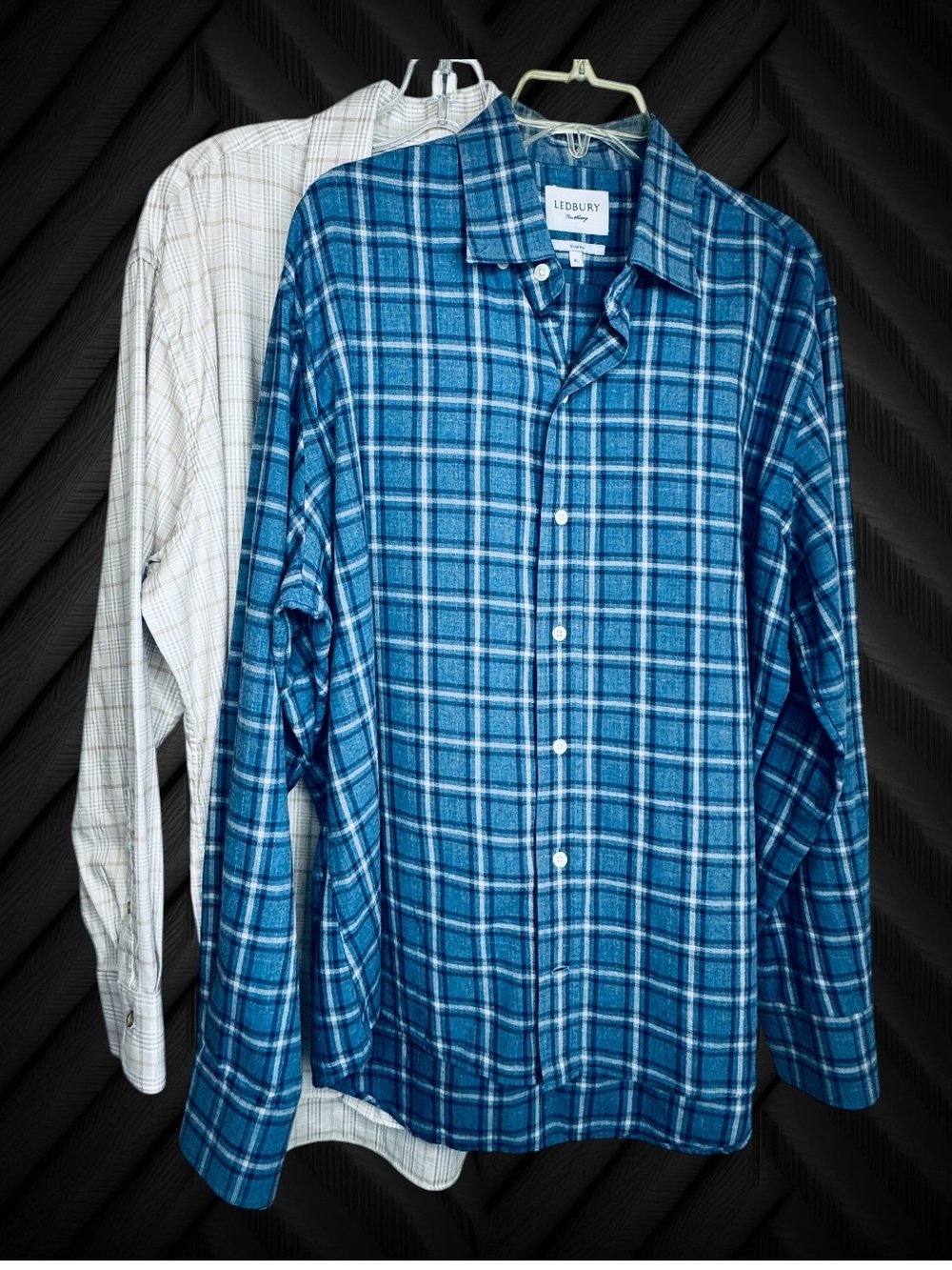 LEDBURY Men’s XL Shirt Bundle 2 Pc Windowpane Plaid Button Down Dress Shirts